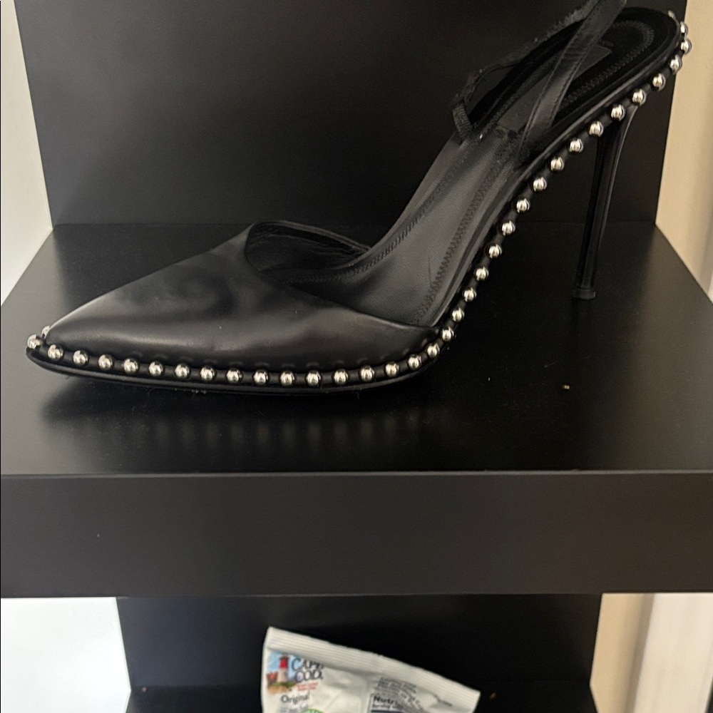 Alexander Wang Black Pointed Slingback Heels with Silver Studs - Picture 3 of 6